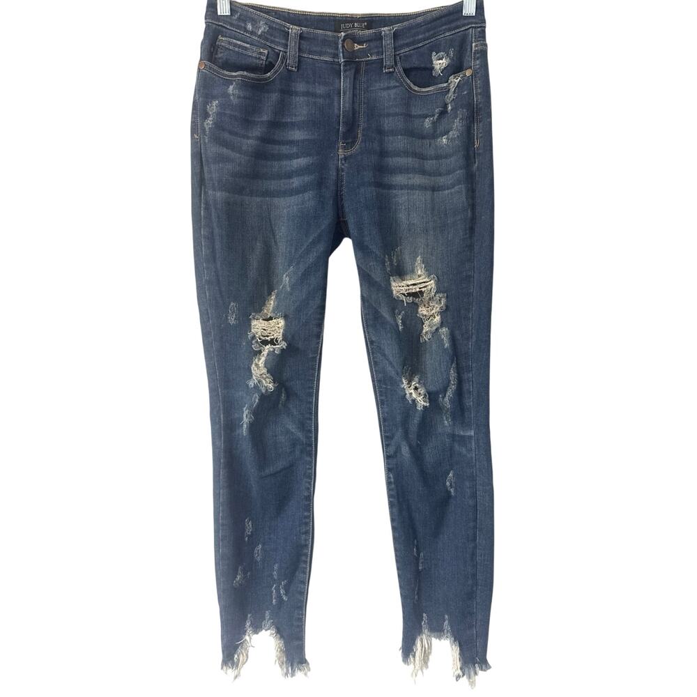 Judy Blue Skinny Destroyed Hem Jeans Dark Wash Size 9/29 *82230DK